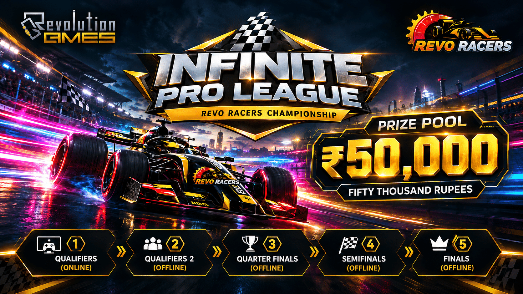 Infinite pro league with 50,000 cash prize for winners -Revo Racers