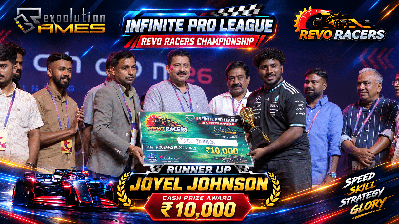 Winners of Infinite Pro League Kerala 2026 holding Rs 10,000 prize