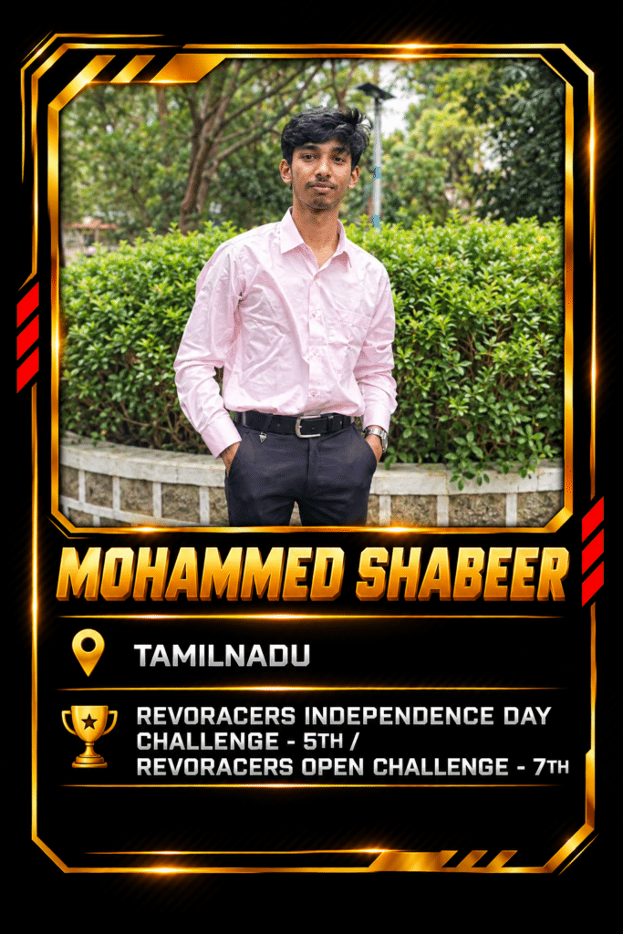 Revo Racers brand ambassador Mohammed Shabeer from Tamil Nadu, fifth in the Independence Day Challenge and seventh in the Open Challenge