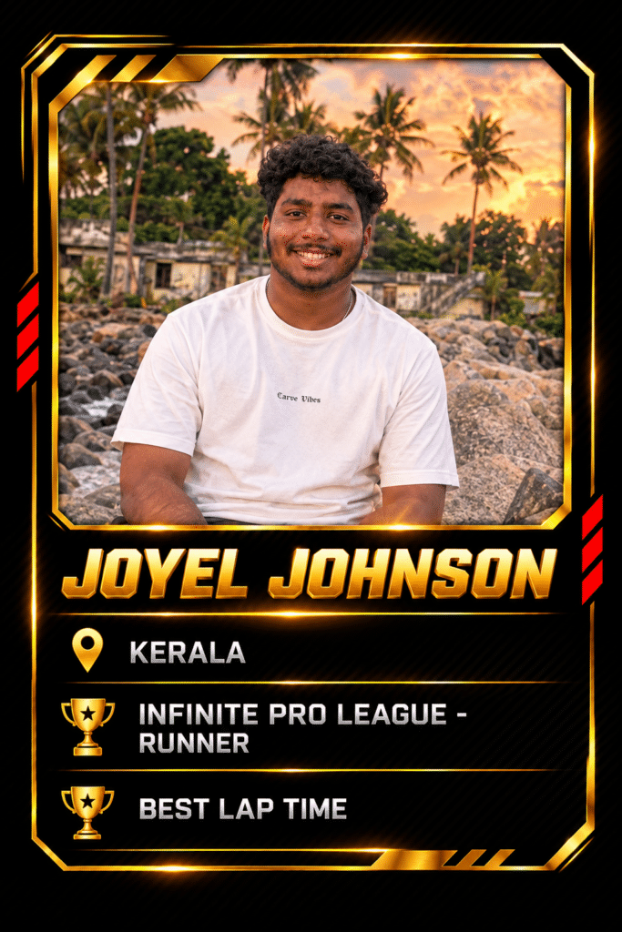 Revo Racers brand ambassador Joyel Johnson from Kerala, Infinite Pro League runner-up and Best Lap Time achiever
